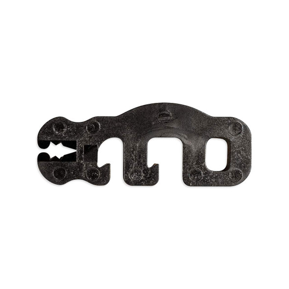 Front view of the R34PC3 reusable poly alligator clip for securing stretch strapping film and bundling applications