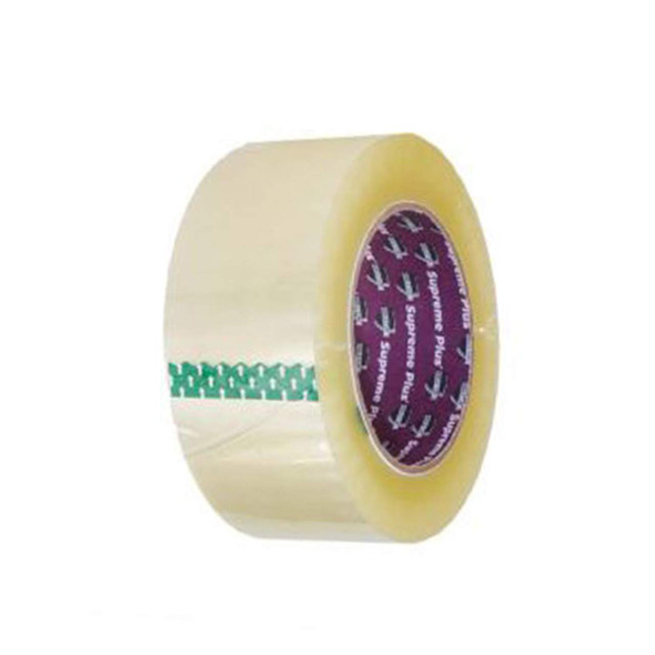 2 inch x 110 yard 2.5 mil clear acrylic carton sealing tape roll displayed from an angled right view