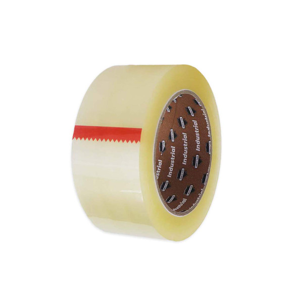 2 inch x 110 yard 1.9 mil clear acrylic carton sealing tape roll shown from an angled left view
