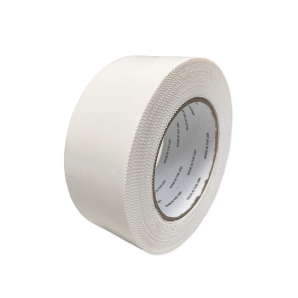 Angled view of 2 x 108 ft white shrink wrap repair tape roll
