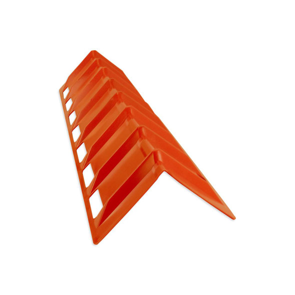 End view of 8" x 8" x 48" plastic edge protector showing reinforced ribbed construction