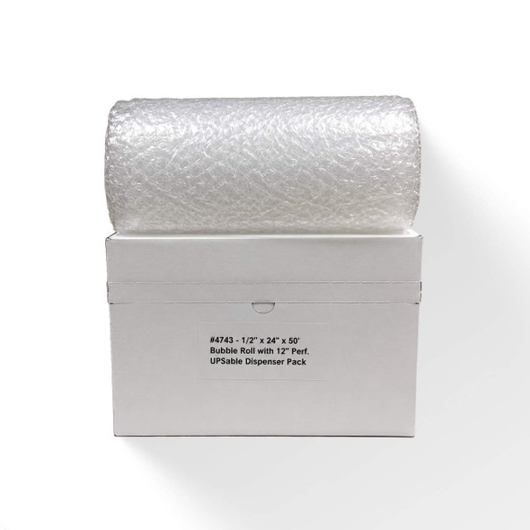 1/2" x 24" x 50' air bubble roll with 12" perforations and dispenser box