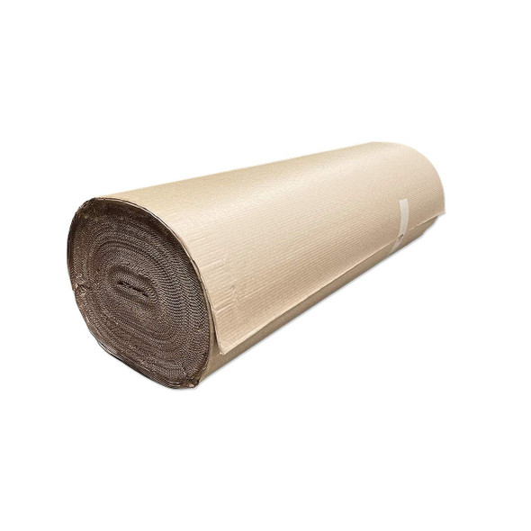 60" x 250' A-Flute single face corrugated paper roll lying horizontally on white background