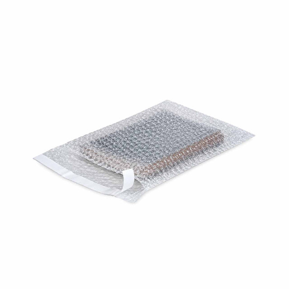 Self-seal bubble pouch with adhesive closure protecting an electronic device