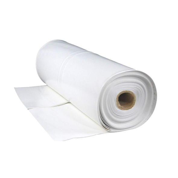 White marine shrink wrap roll partially unrolled on a white background