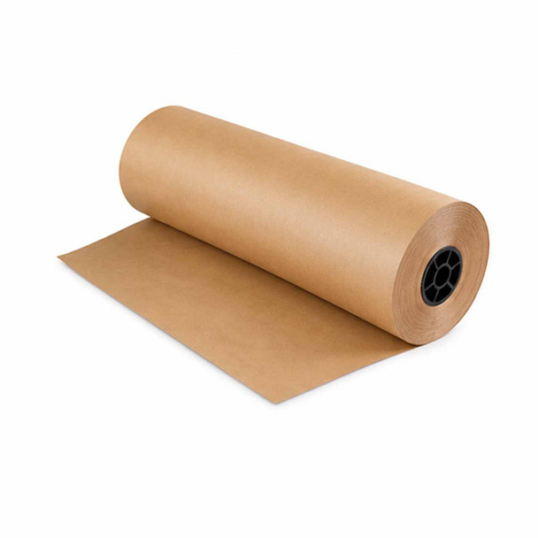 Recycled natural kraft paper roll partially unrolled for wrapping and packaging applications