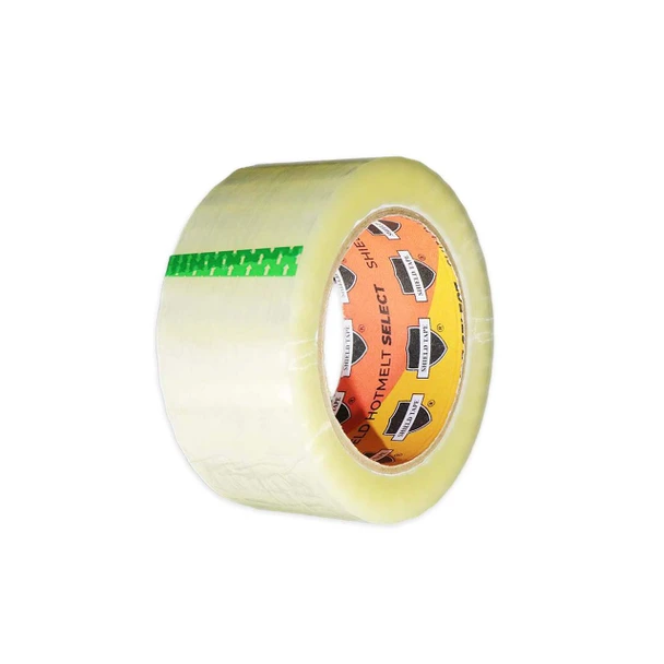 Front view of clear hot melt carton sealing tape roll 3 inch x 110 yard 1.6 mil