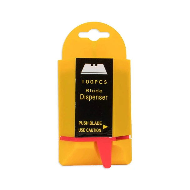 Front view of Encore EP-280 Utility Knife Blade Dispenser with 100-piece blade capacity and red dispensing lever