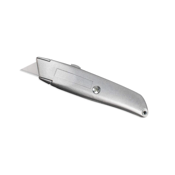 Angled view of Encore EP-200 Heavy-Duty Retractable Metal Utility Knife showing extended cutting blade