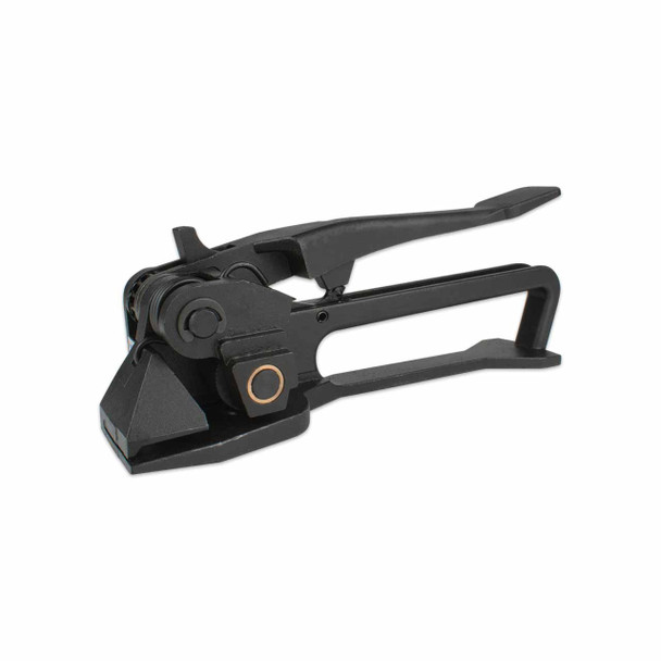 Front three-quarter view of Encore EP-1620 manual pusher tensioner highlighting the ratchet mechanism, reinforced front gripping assembly, long operating lever, and open-frame handle