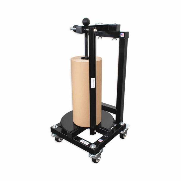 Angled view of Encore EP-5960 Vertical Kraft Paper Dispenser with mobile caster base