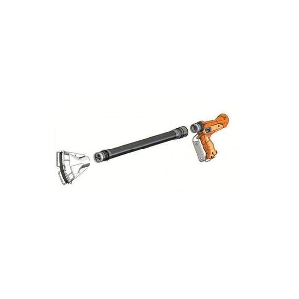 S1-10 24-inch extension wand positioned between shrink wrap heat gun and heat nozzle