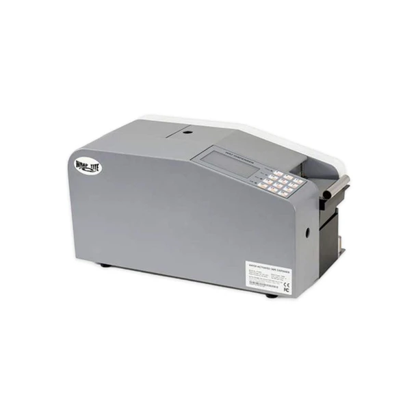 Wolverine MI-GTDE76 electronic water-activated tape dispenser, angled side view with digital control panel and tape outlet