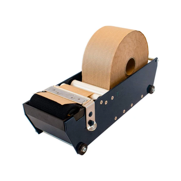 EP-615 manual kraft tape dispenser loaded with reinforced kraft tape, angled front view