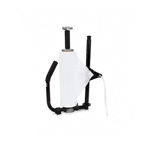 Front left angle view of the EP-890 Hand Stretch Film Roping Dispenser with ergonomic handle and film roping attachment