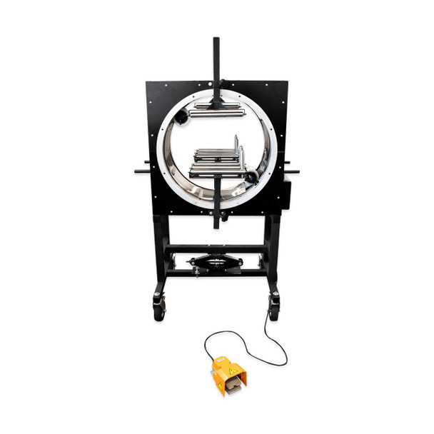 EP-6700-25 Motorized Orbital Ring Wrapper Machine front view with foot pedal control for stretch wrapping long products