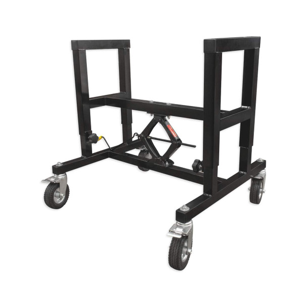EP-6700-25-ST Adjustable Orbital Ring Wrapper Stand with height-adjustable frame, heavy-duty casters, and manual scissor lift