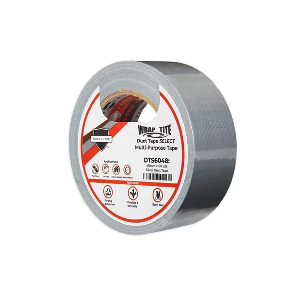 Wrap-Tite Select Grade Silver Duct Tape 2" x 60 yd roll – front angled view