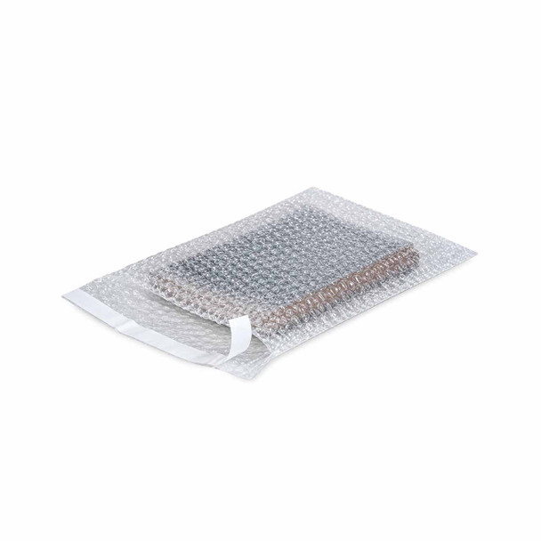 Self-seal bubble pouch with adhesive closure protecting an electronic device