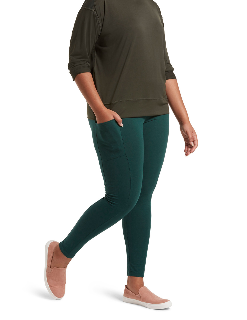 Dark-Green Color 4 Way Cotton Lycra Ankle length Leggings - Zakarto