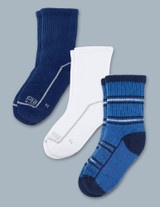 ExpanTech Stretch Tech Kid's Crew Socks 3 Pairs Blue Stripe-White
