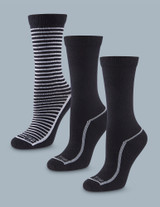 ExpanTech Stretch Tech Women's Crew Socks 3 Pairs Black Stripe-Black