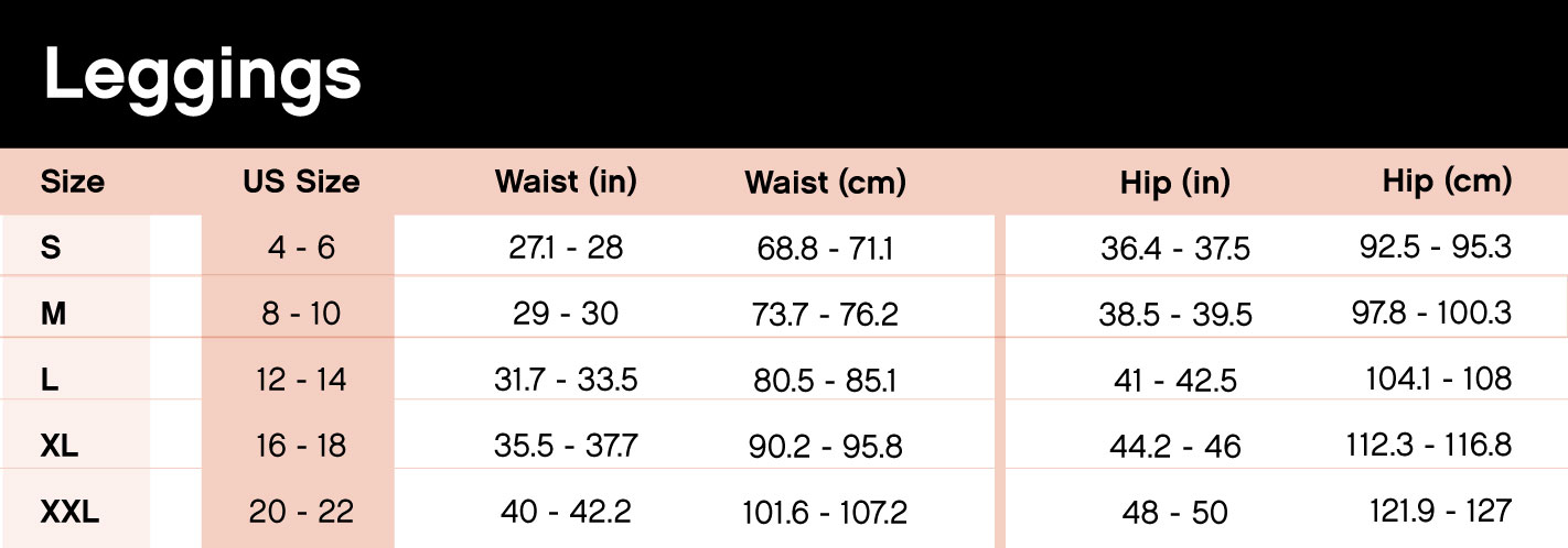 Legging sizing chart