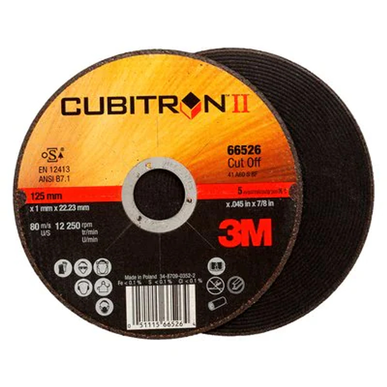 3M™ Cubitron™ II Cut-Off Wheel, 66526, Type 1, 5 in x .045 in x 7/8 in