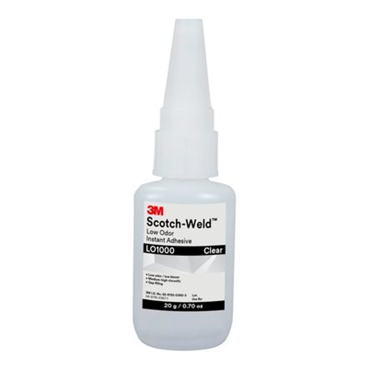 3M™ Scotch-Weld™ Low Odor Instant Adhesive LO1000, Clear, 20 Gram Bottle, 10/case