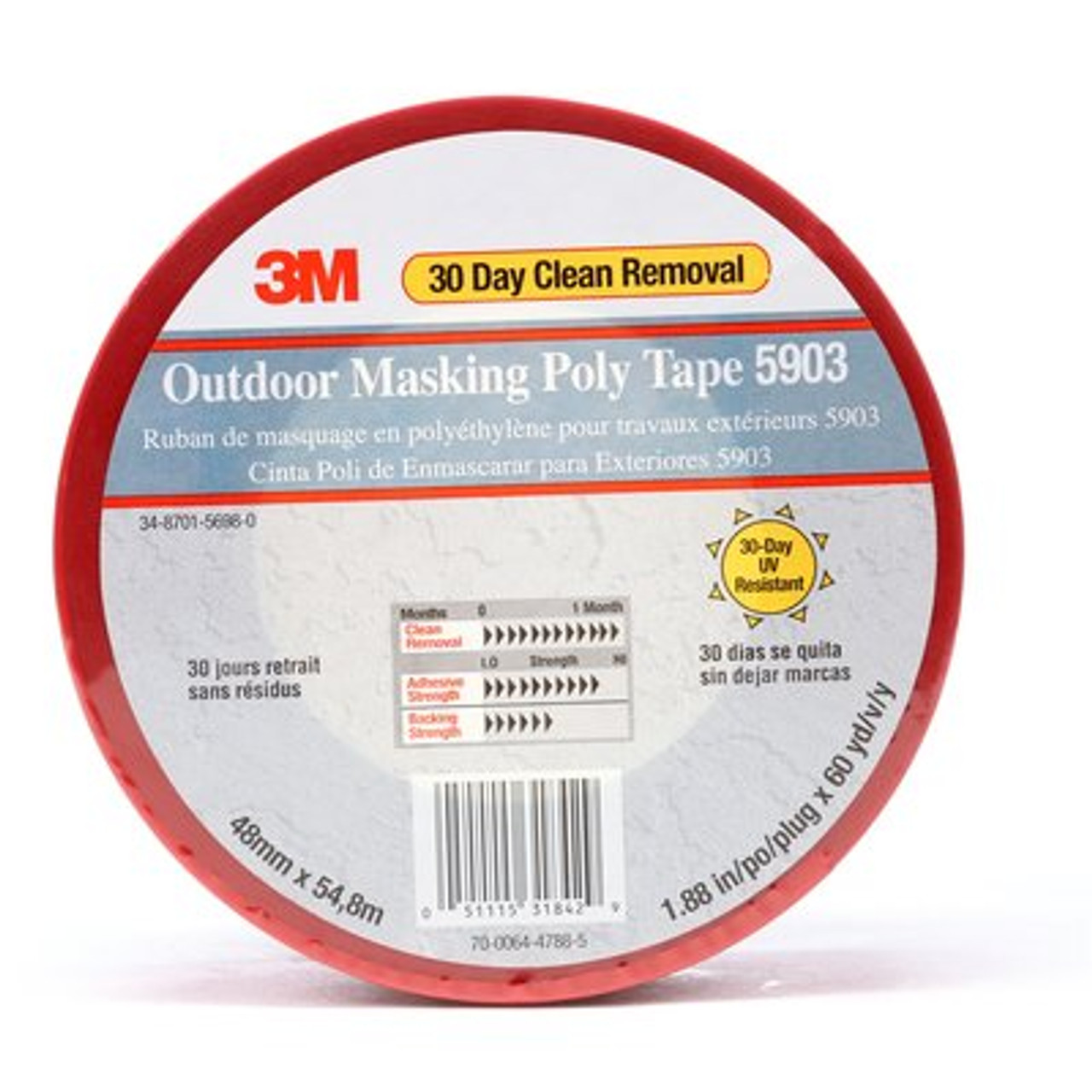 3M™ Outdoor Masking Poly Tape 5903, Red, 48 mm x 54.8 m, 7.5 mil IW