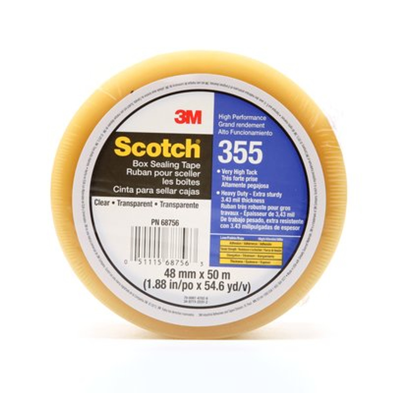 Scotch® High Performance Box Sealing Tape 355 Clear, (2") 48 mm x 50 m, 36 Individually Wrapped Rolls Per Case, Conveniently Packaged