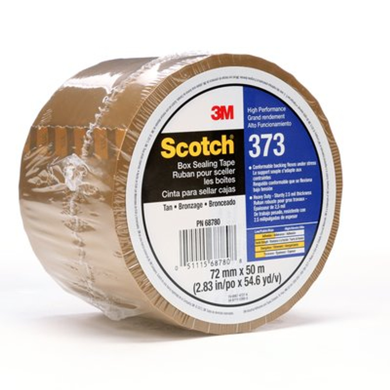 Scotch® High Performance Box Sealing Tape 373 Tan, (3") 72 mm x 50 m, 24 Individually Wrapped Rolls Per Case, Conveniently Packaged