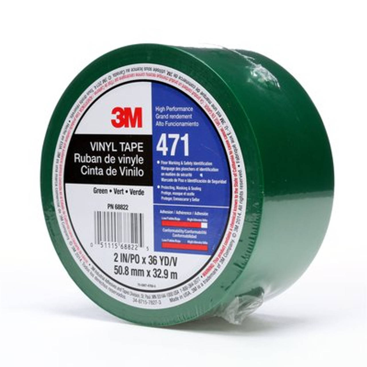 3M™ Vinyl Tape 471, Green, 2 in x 36 yd, 5.2 mil Individually wrapped