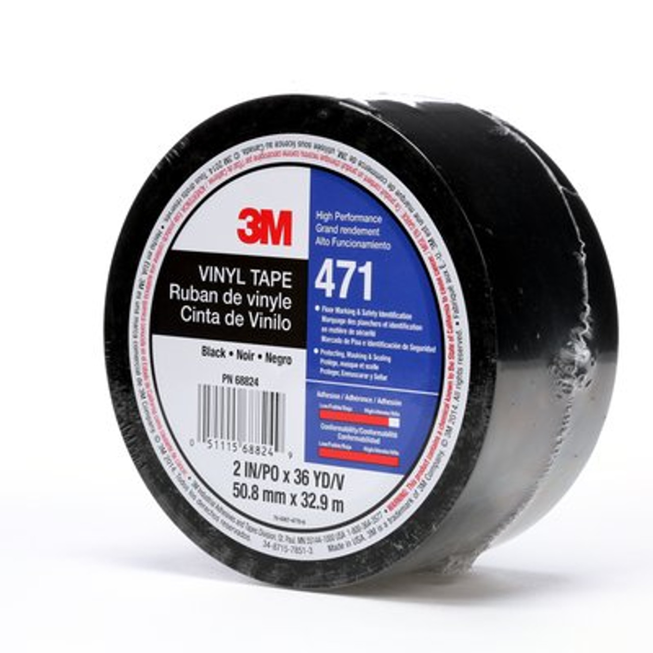 3M™ Vinyl Tape 471, Black, 2 in x 36 yd, 5.2 mil Individually wrapped