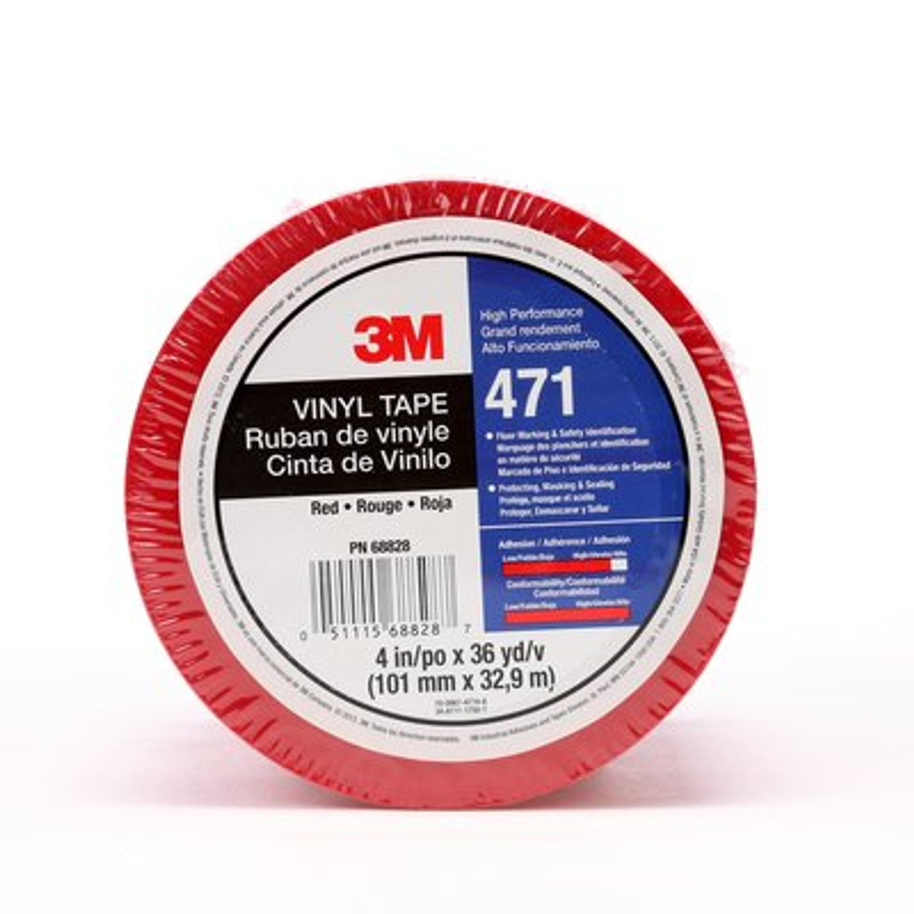 3M™ Vinyl Tape 471, Red, 4 in x 36 yd, 5.2 mil Individually wrapped