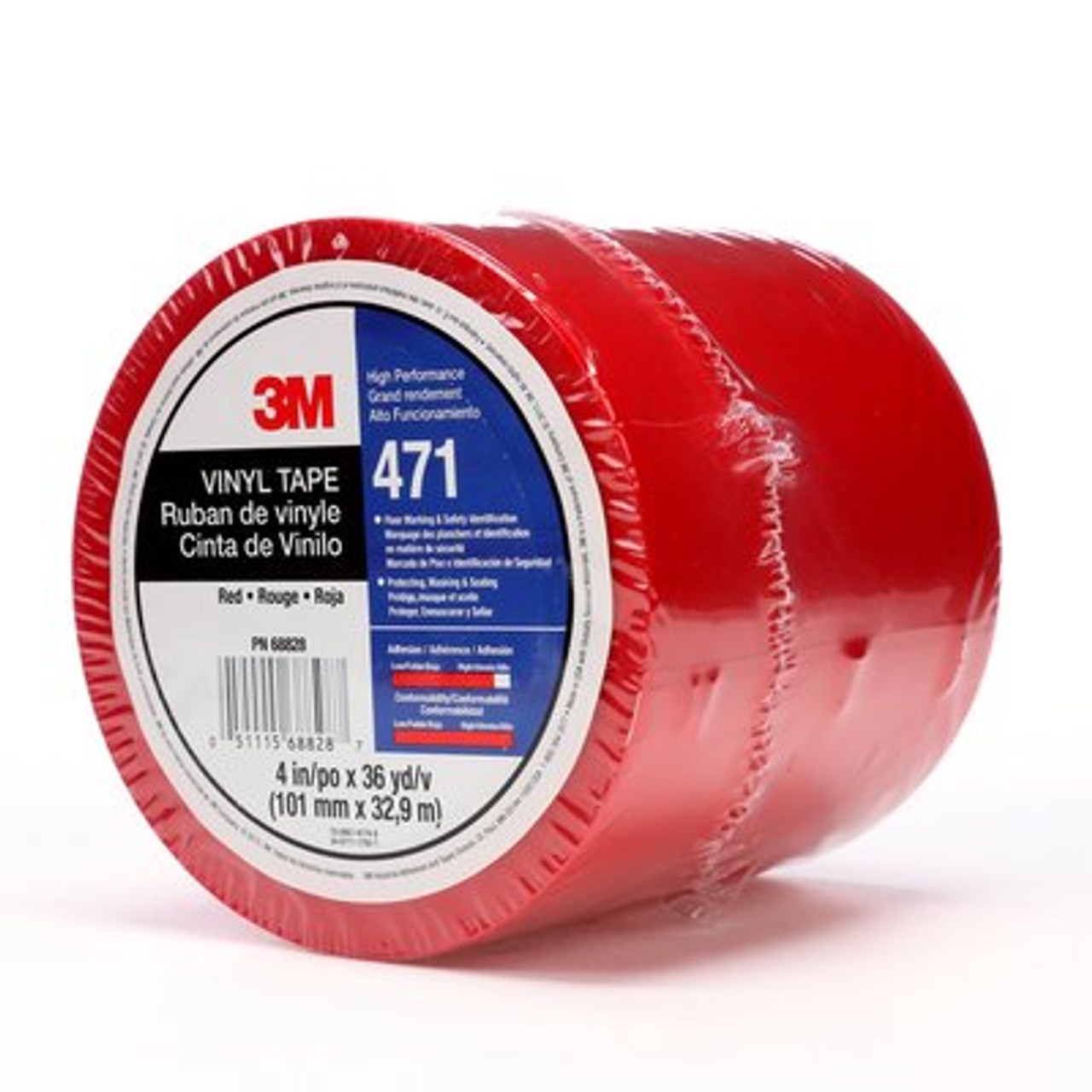 3M™ Vinyl Tape 471, Red, 4 in x 36 yd, 5.2 mil Individually wrapped