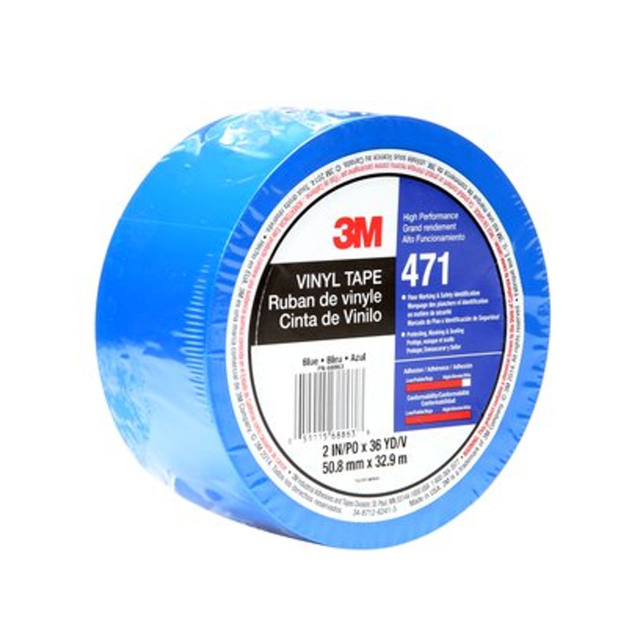 3M™ Vinyl Tape 471, Blue, 2 in x 36 yd, 5.2 mil Individually wrapped