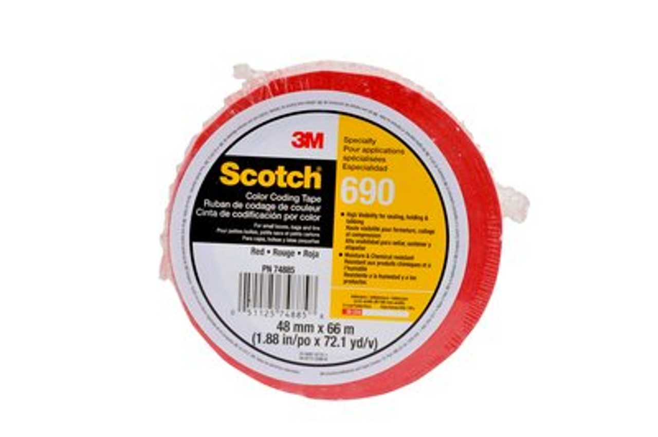 Scotch® Color Coding Tape 690 Red, 48 mm x 66 m, 36 individually wrapped rolls per case Conveniently Packaged