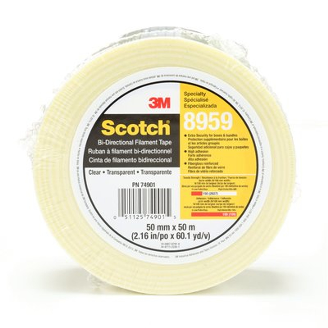 Scotch® Bi-Directional Filament Tape 8959, Transparent, (2") 50 mm x 50 m, 18 rolls per case, individually wrapped conveniently packaged