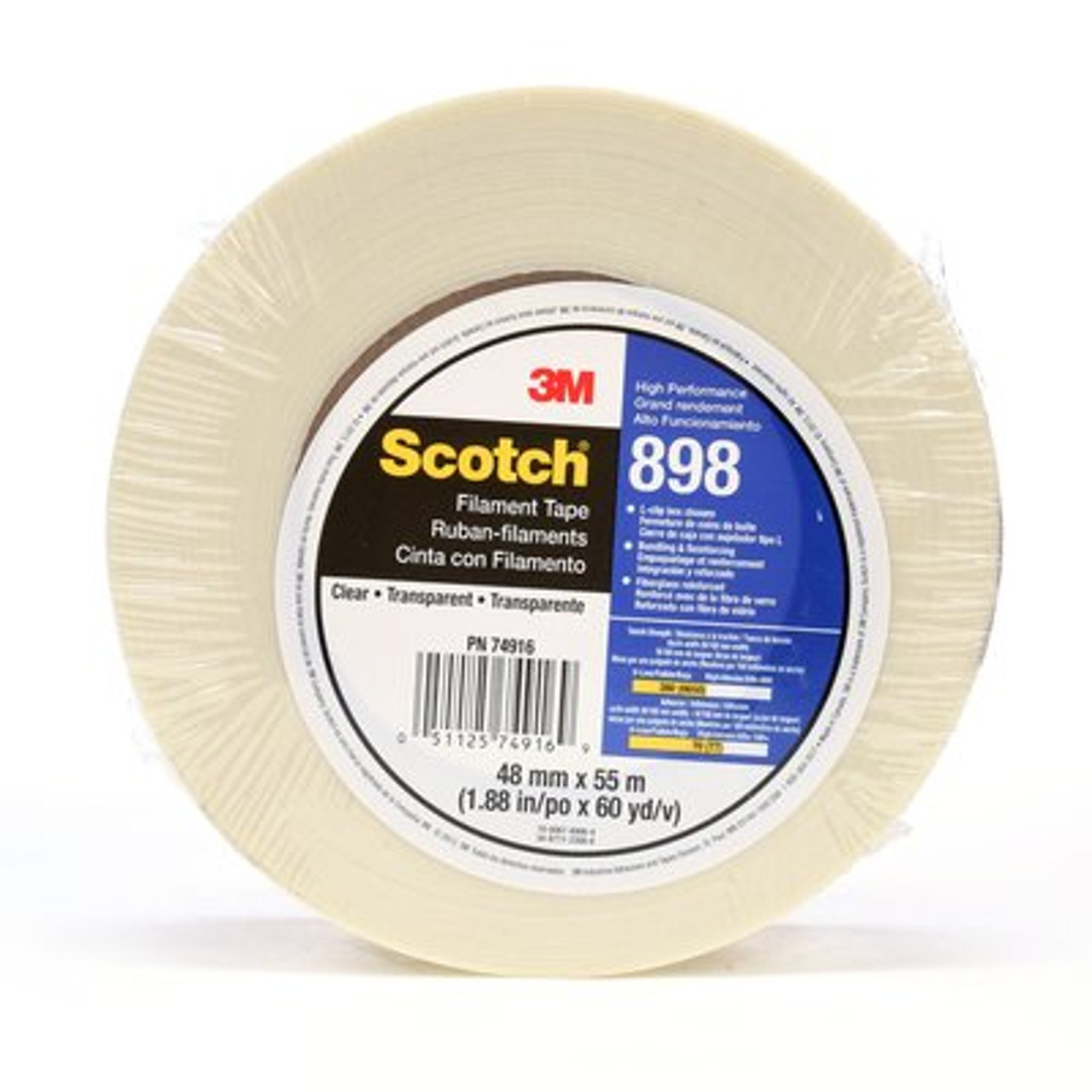 Scotch® Filament Tape 898 Clear, 48 mm x 55 m, 24 individually wrapped rolls per case Conveniently Packaged