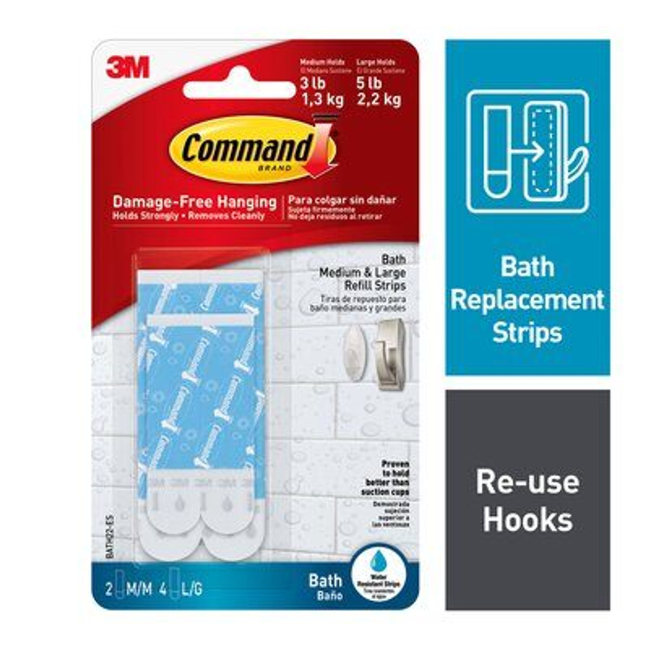 Command™ Water-Resistant Refill Strips-Assorted BATH22-ES - The Binding  Source