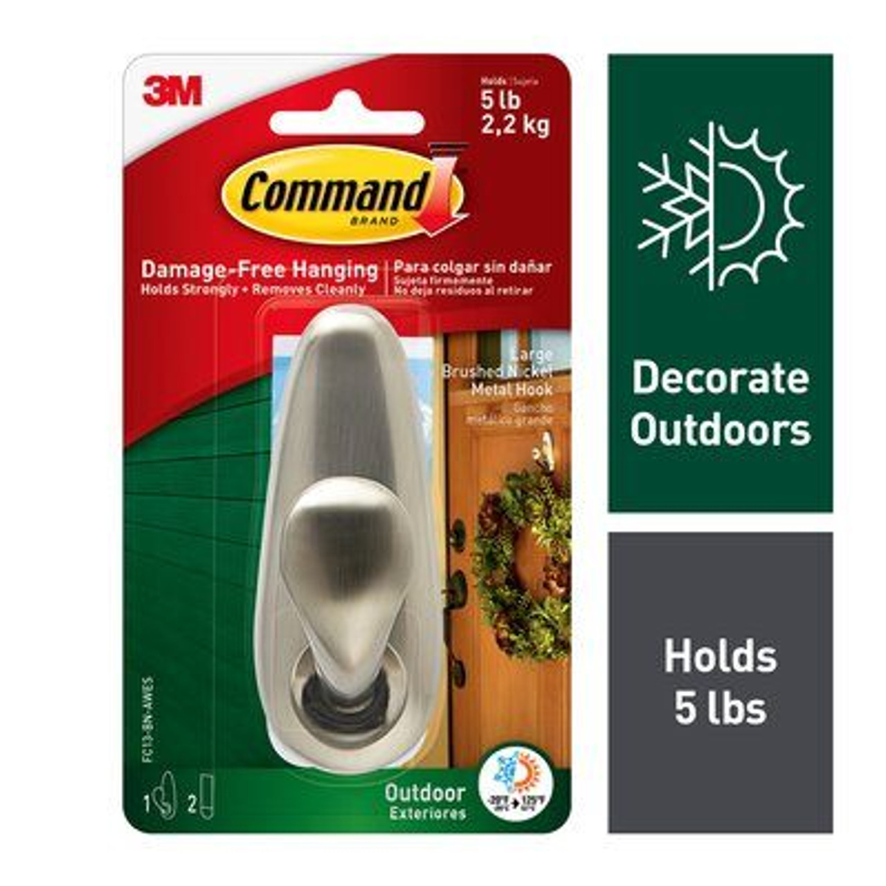 Command™ Outdoor Forever Classic Large Metal Hook with Foam Strips  FC13-BN-AW - 1 hook/pack - The Binding Source