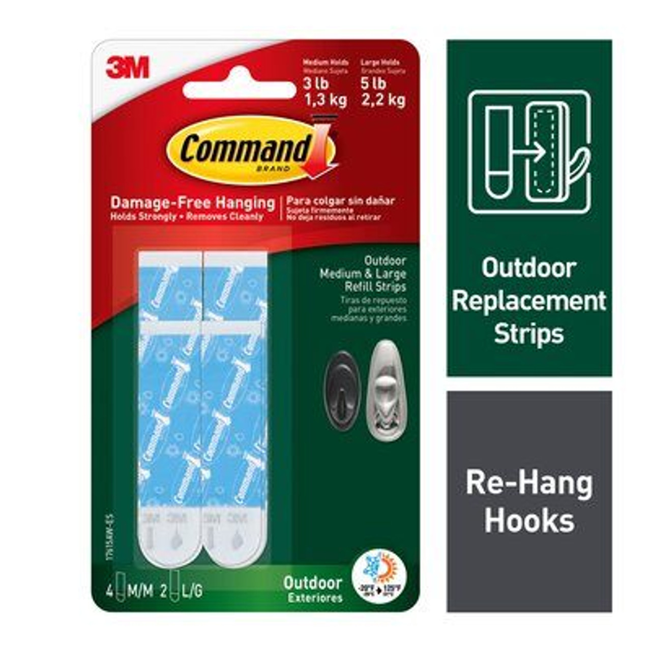 Command Outdoor Medium/Large Foam Adhesive Strips Refills, Reusable