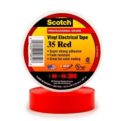 Scotch® Vinyl Color Coding Electrical Tape 35, 1/2 in x 20 ft, Red