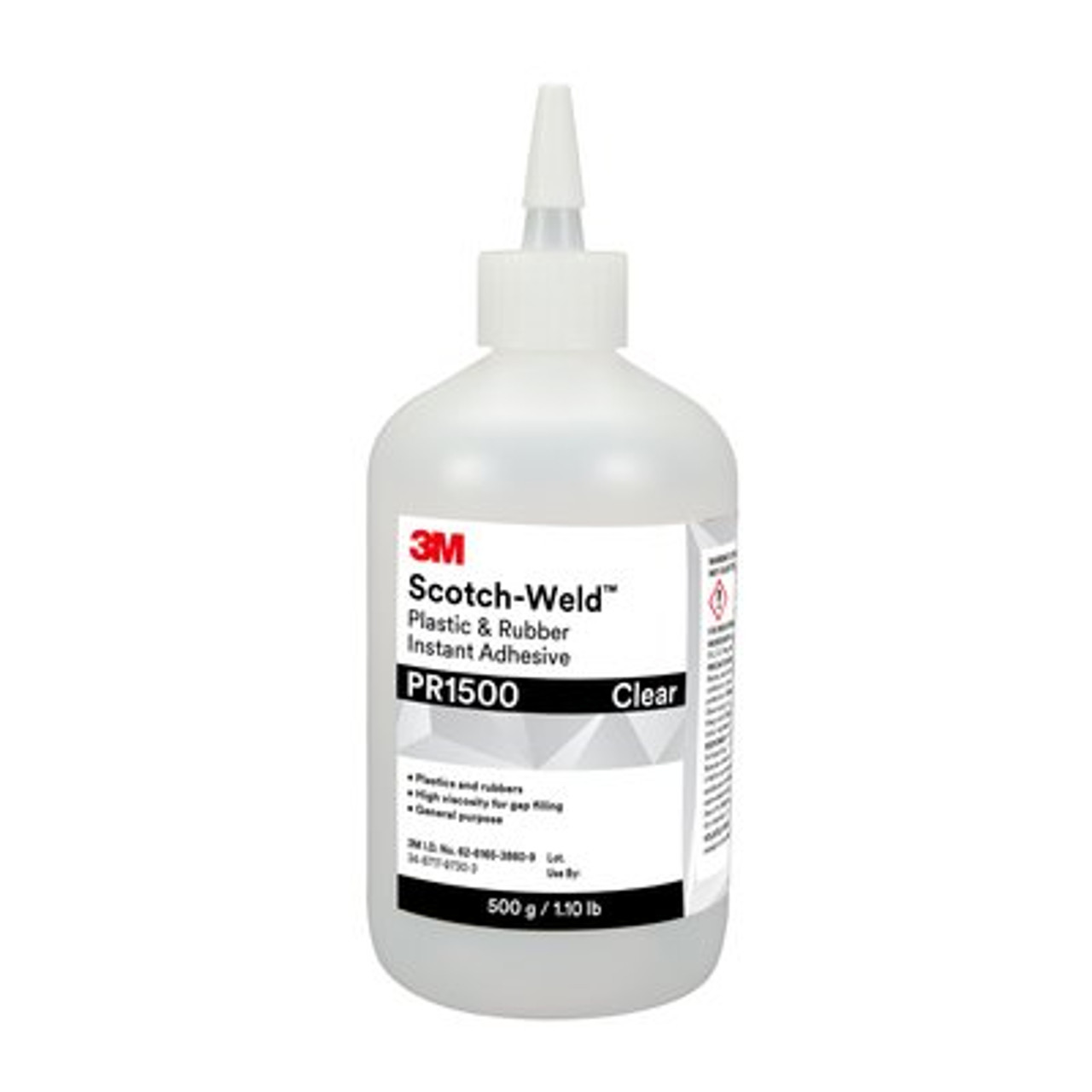 3M™ Scotch-Weld™ Plastic & Rubber Instant Adhesive PR1500, Clear, 500 Gram Bottle