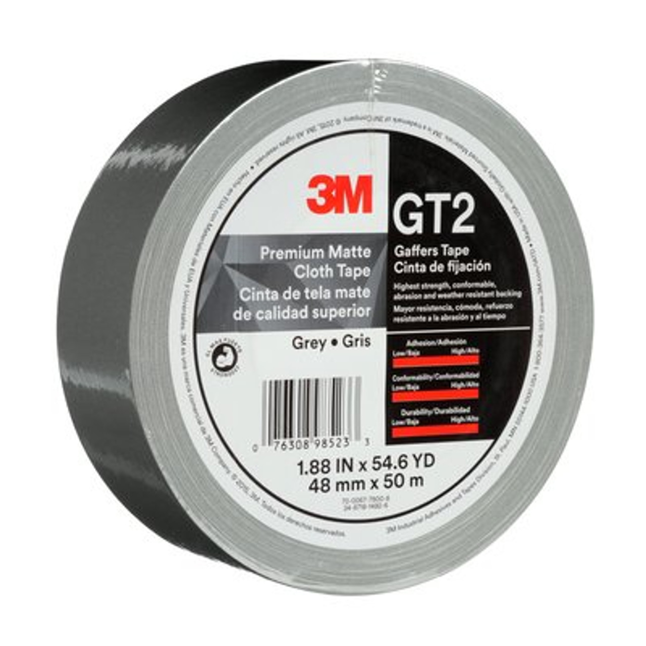 3M™ Premium Matte Cloth (Gaffers) Tape GT2, Grey, 48 mm x 50 m, 11 mil
