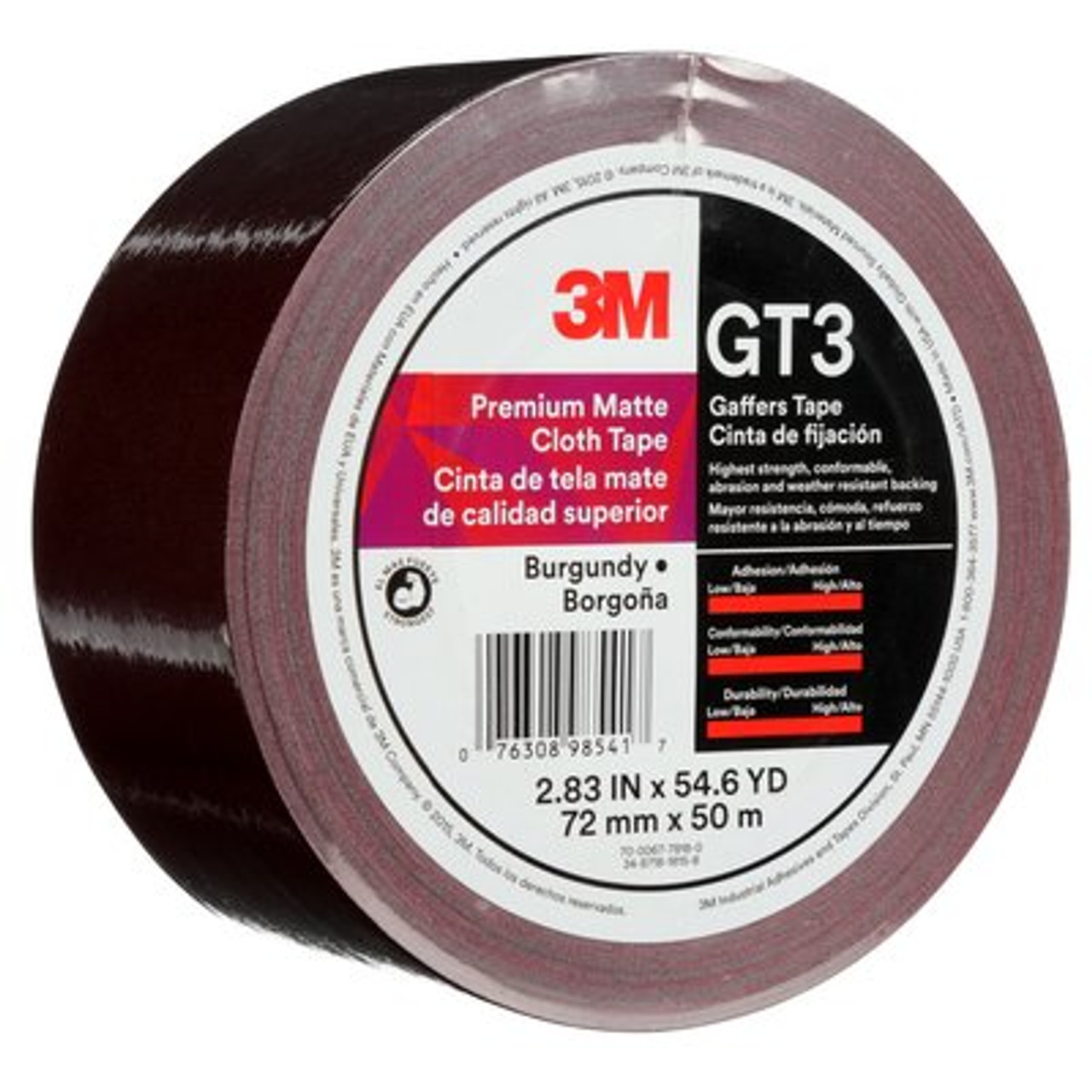 3M™ Premium Matte Cloth (Gaffers) Tape GT3, Burgundy, 72 mm x 50 m, 11 mil