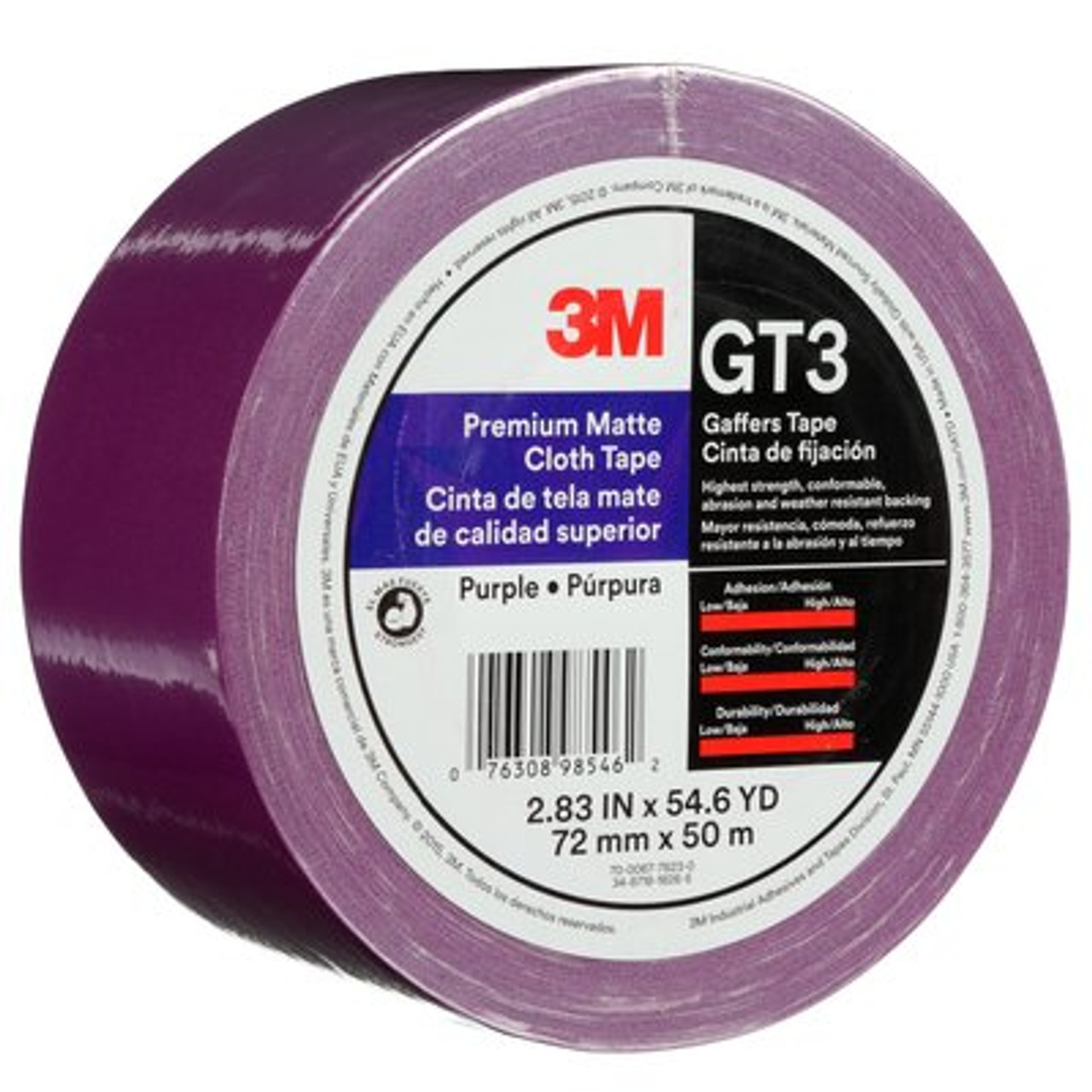 3M™ Premium Matte Cloth (Gaffers) Tape GT3, Purple, 72 mm x 50 m, 11 mil