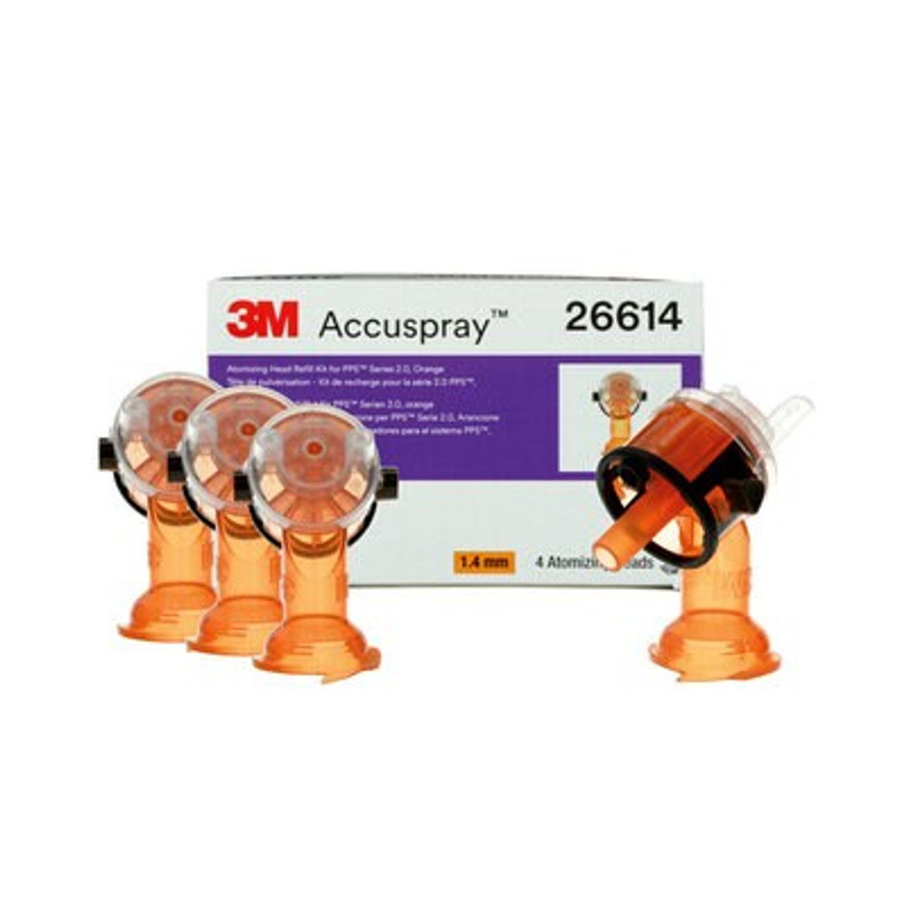 3M™ Accuspray™ Atomizing Head Refill Pack for 3M™ PPS™ Series 2.0, 26614, Orange, 1.4 mm, 4 nozzles per pack