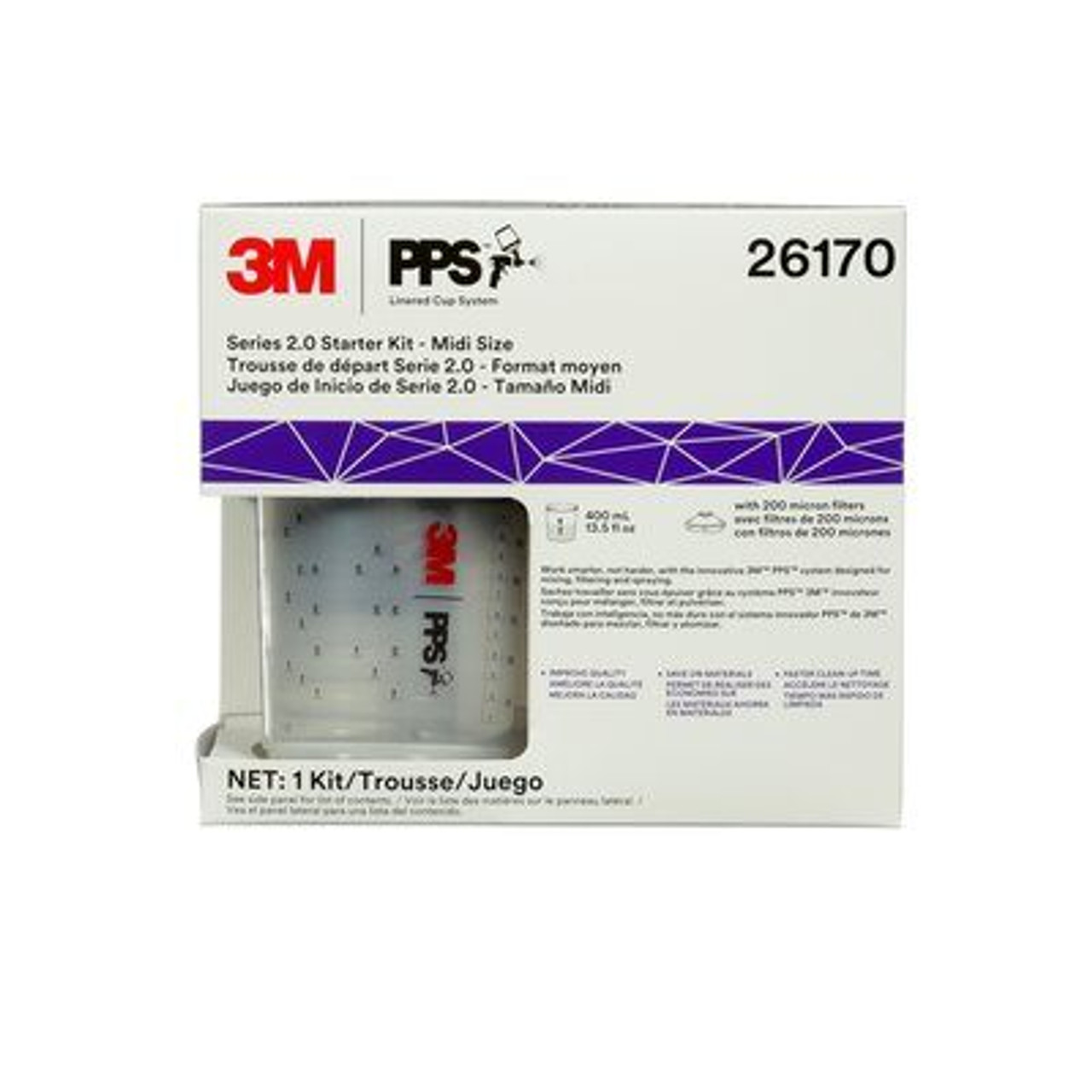 3M 26112 PPS Series 2.0 Spray Cup System Kit, Midi (13.5 fl oz, 400 ml) 200 Micron Filter